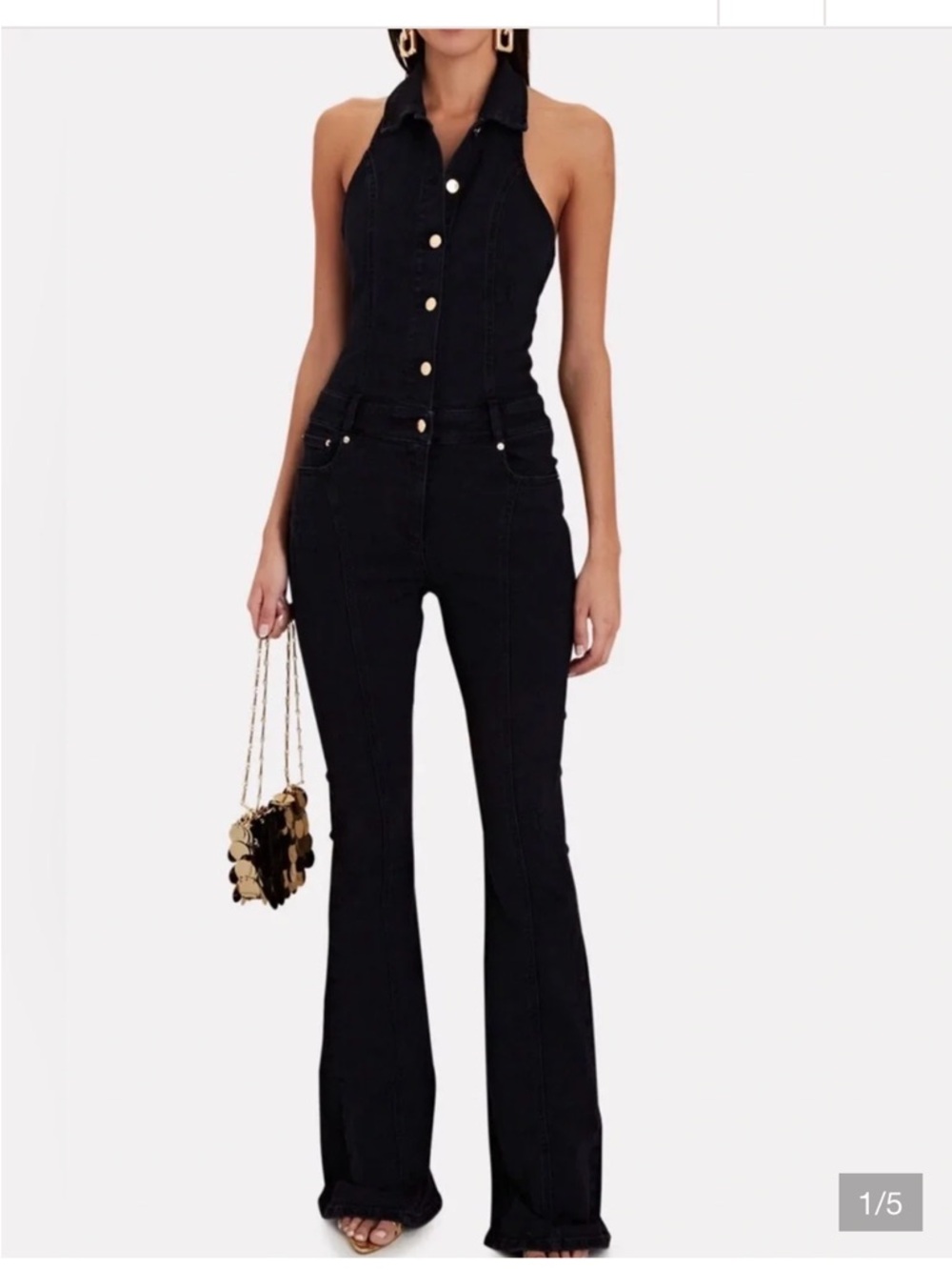 Retrofête Black Denim Halter Flare Jumpsuit Size XS